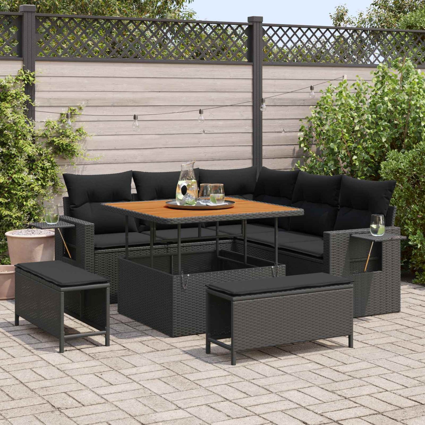 Gartensofa-set 8 stk. Schwarz Poly-Rattan