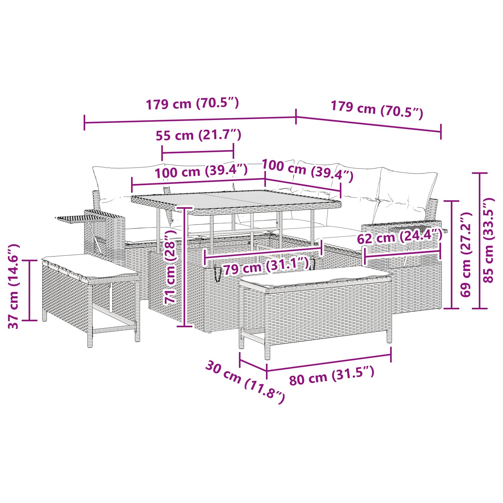 Gartensofa-set 8 stk. Schwarz Poly-Rattan