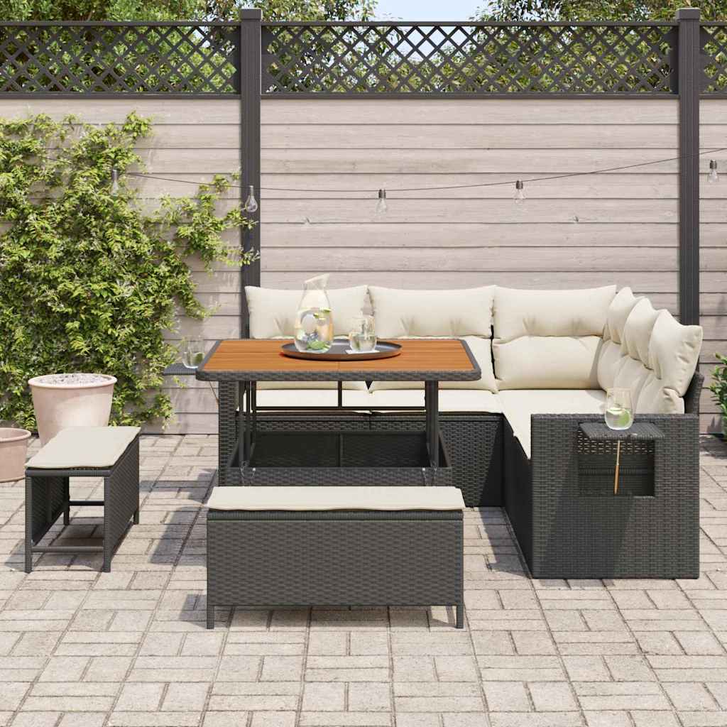 Gartensofa-set 8 stk. Schwarz Poly-Rattan