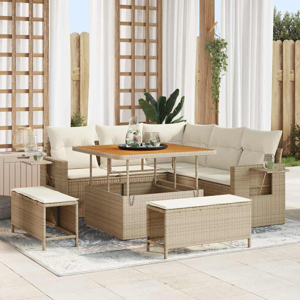 Gartensofa-set 8 stk. Beige Poly-Rattan