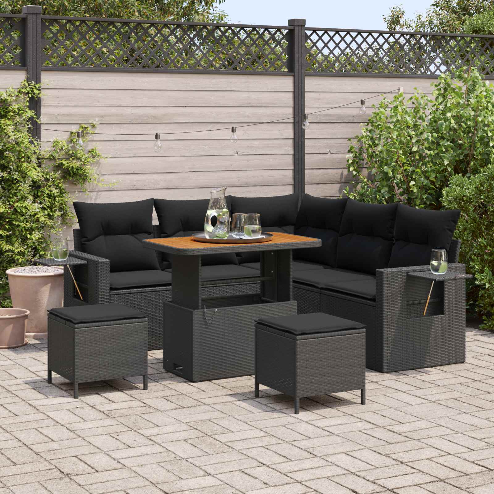 Gartensofa-set 8 stk. Schwarz Poly-Rattan