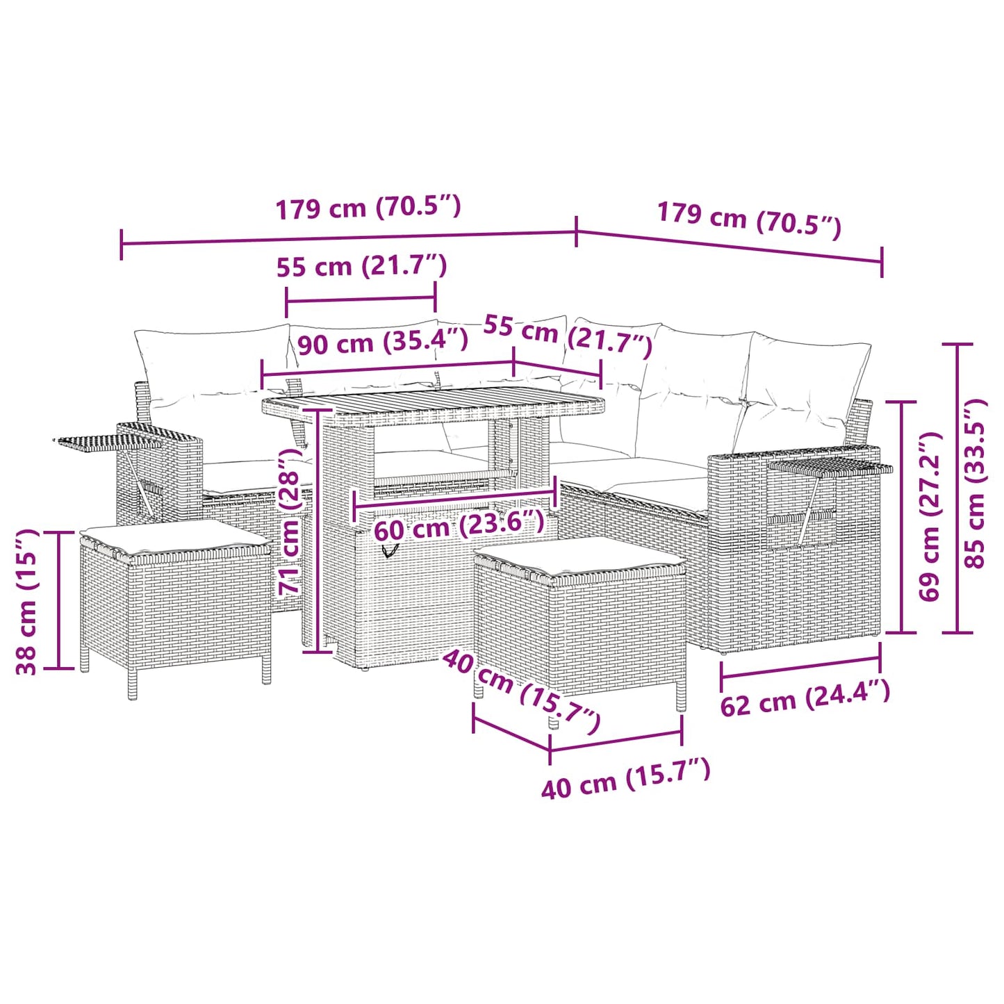 Gartensofa-set 8 stk. Schwarz Poly-Rattan