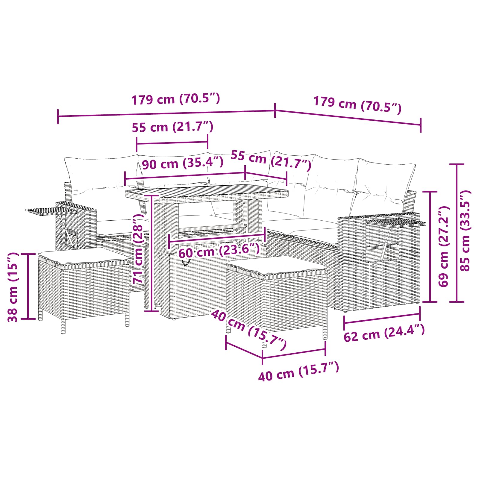 Gartensofa-set 8 stk. Schwarz Poly-Rattan