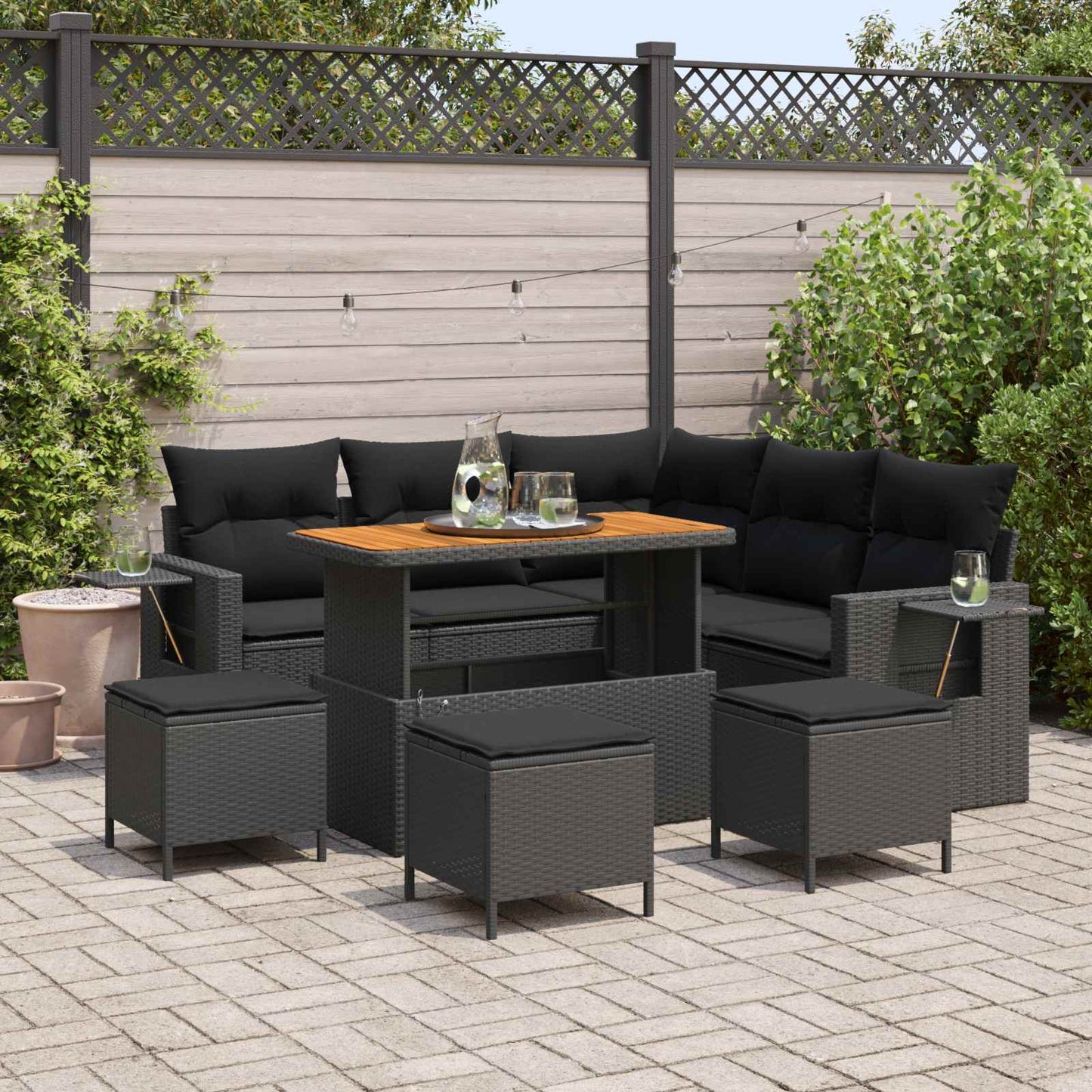Gartensofa-set 9 stk. Schwarz Poly-Rattan