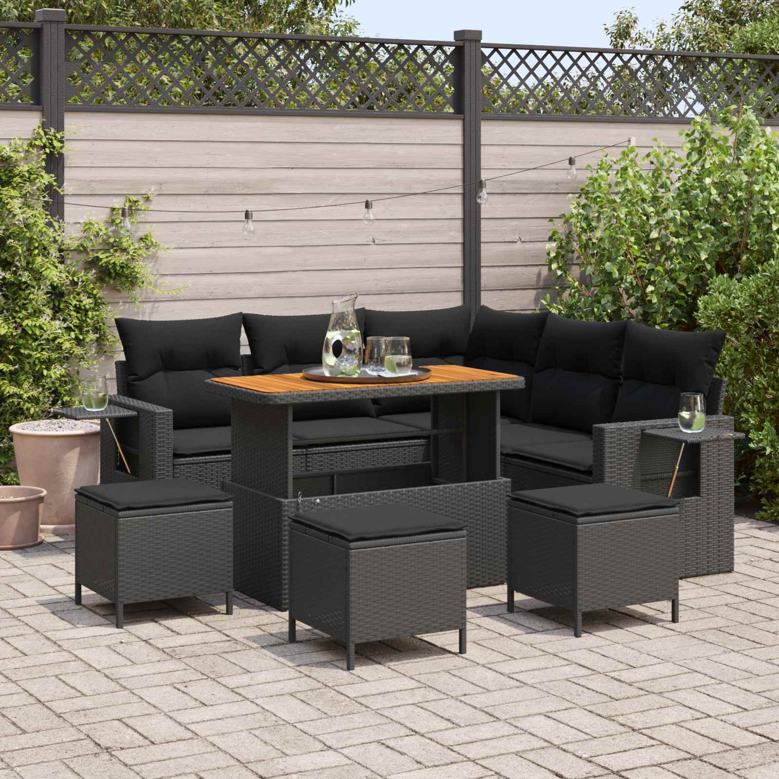 Gartensofa-set 9 stk. Schwarz Poly-Rattan