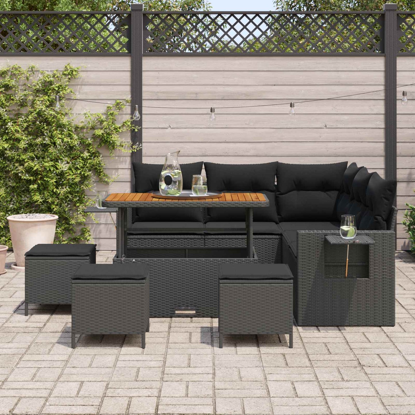 Gartensofa-set 9 stk. Schwarz Poly-Rattan