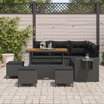 Gartensofa-set 9 stk. Schwarz Poly-Rattan