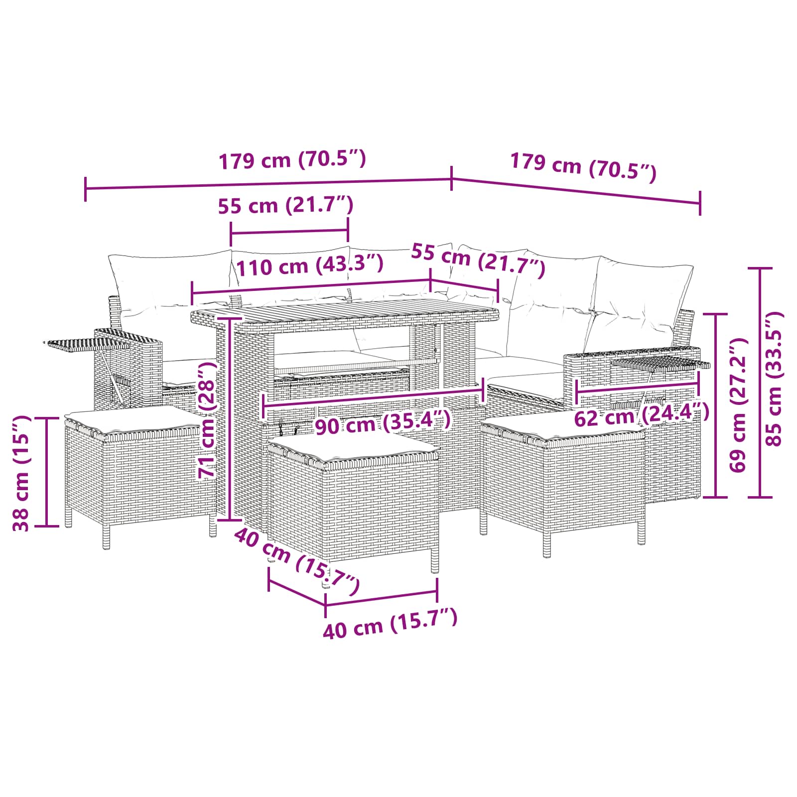 Gartensofa-set 9 stk. Schwarz Poly-Rattan