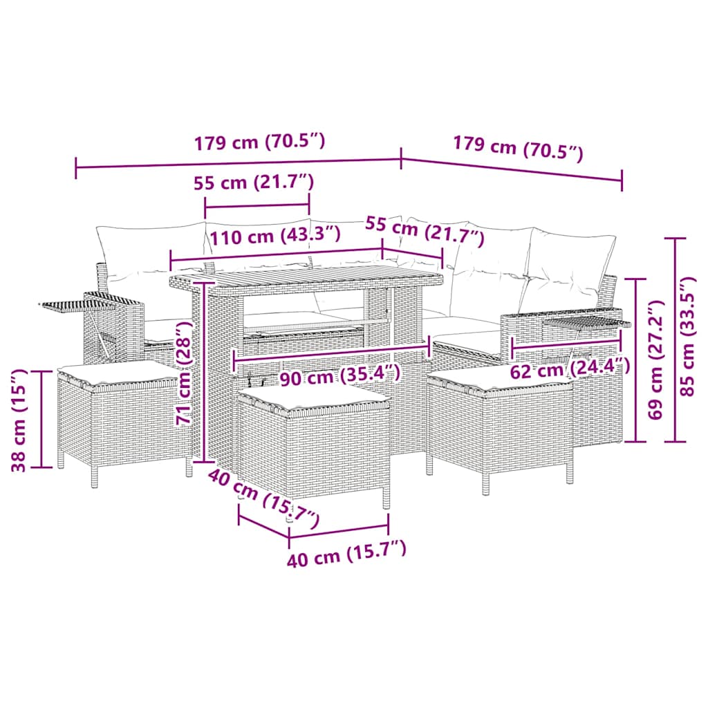 Gartensofa-set 9 stk. Schwarz Poly-Rattan