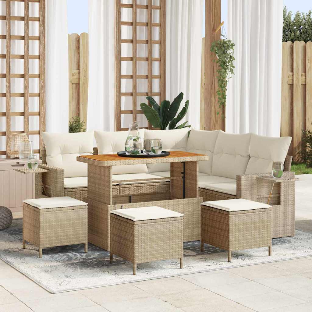 Gartensofa-set 9 stk. Beige Poly-Rattan