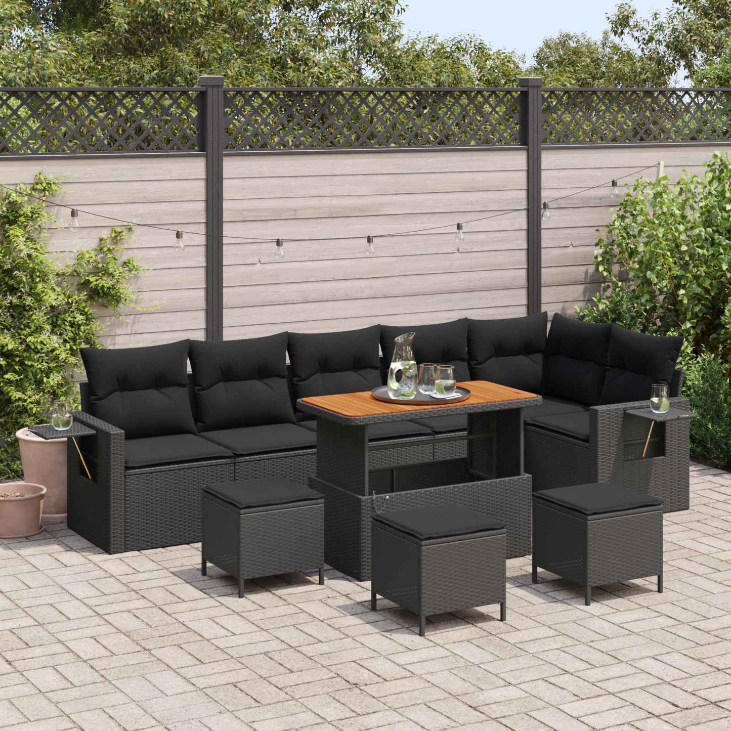 Gartensofa-set 10 stk. Schwarz Poly-Rattan