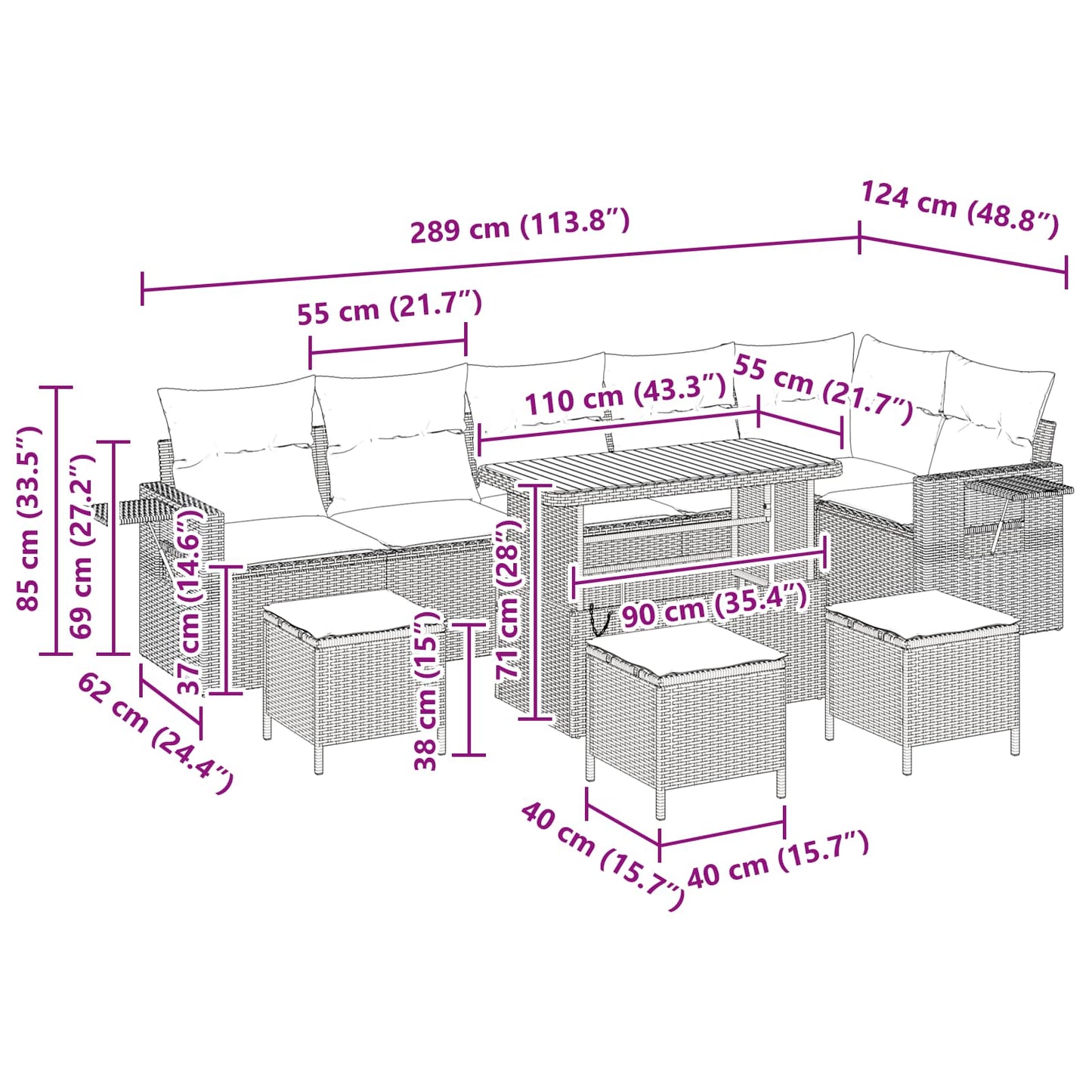 Gartensofa-set 10 stk. Schwarz Poly-Rattan