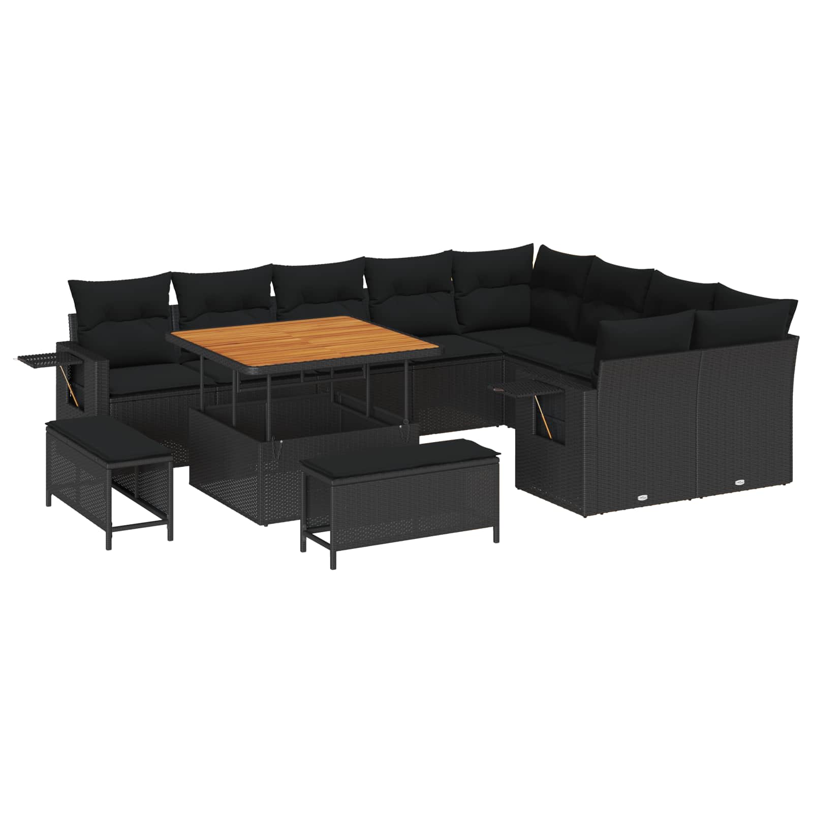 Gartensofa-set 12 Stk. Schwarz Poly-Rattan