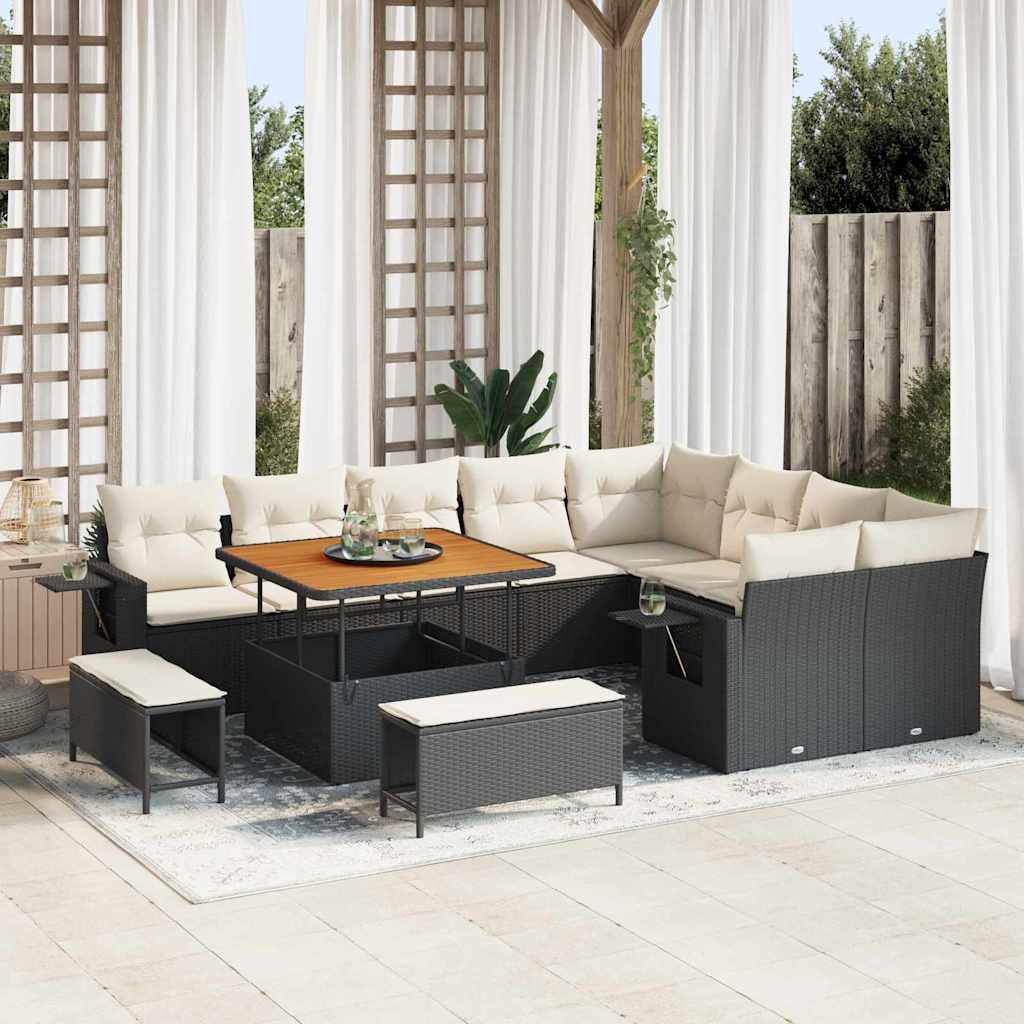 Gartensofa-set 12 Stk. Schwarz Poly-Rattan