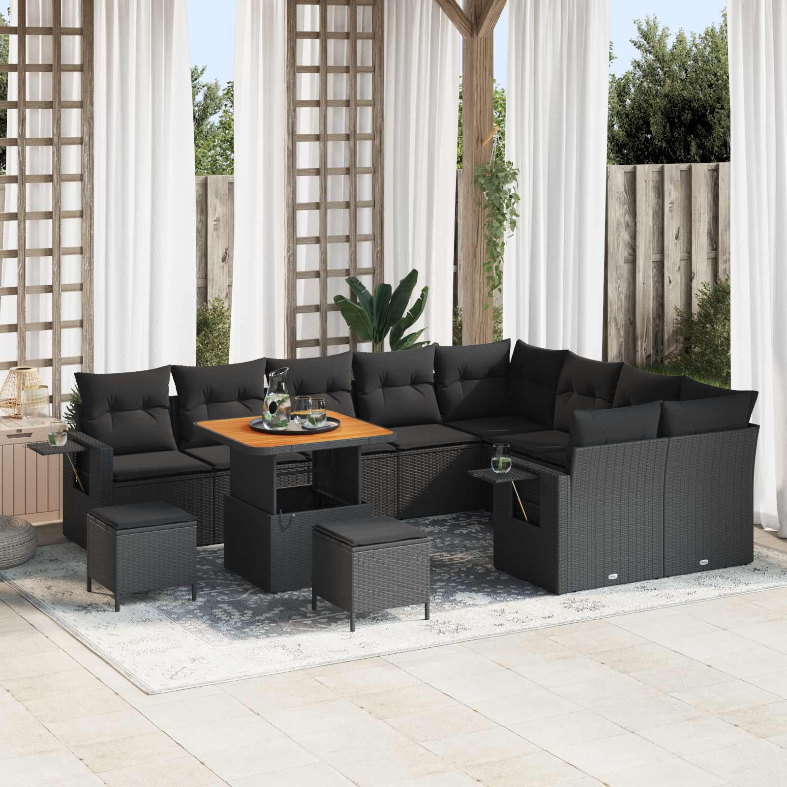 Gartensofa-set 12 stk. Schwarz Poly-Rattan
