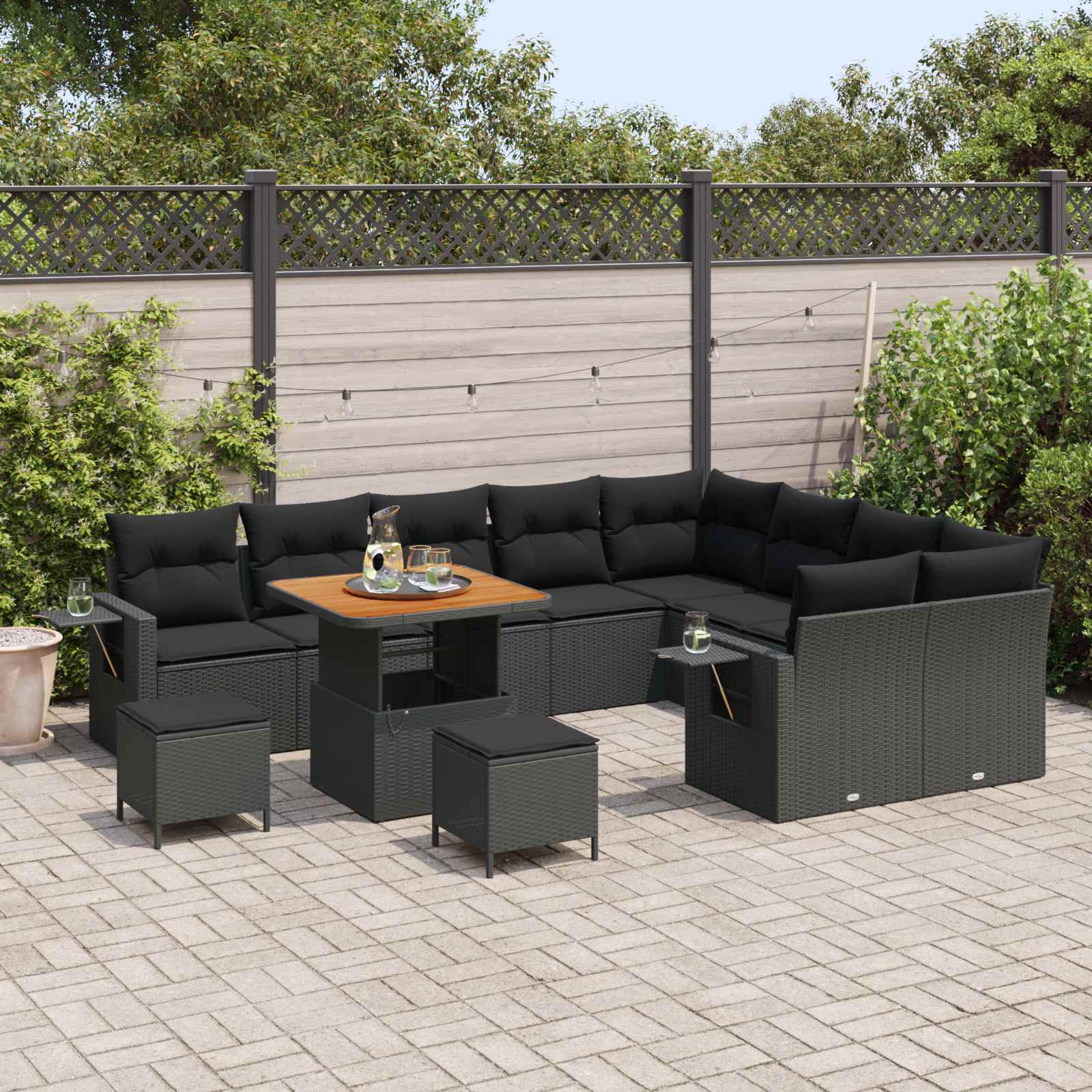 Gartensofa-set 12 stk. Schwarz Poly-Rattan