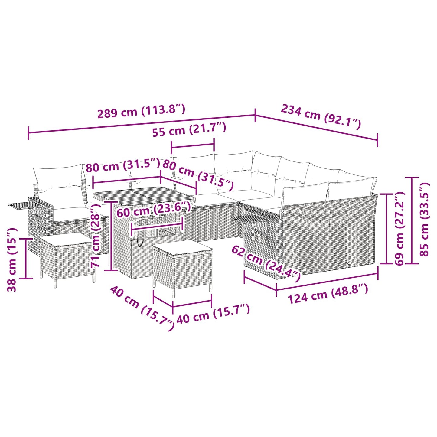 Gartensofa-set 12 stk. Schwarz Poly-Rattan