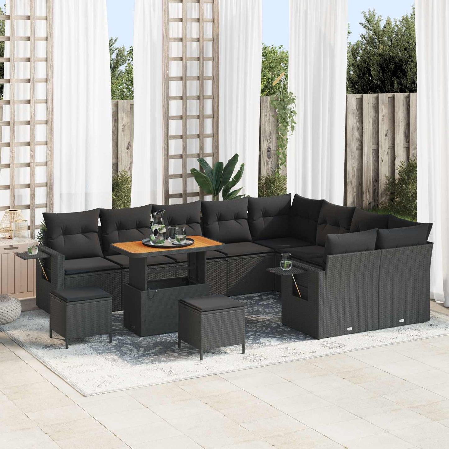 Gartensofa-set 12 Stk. Schwarz Poly-Rattan