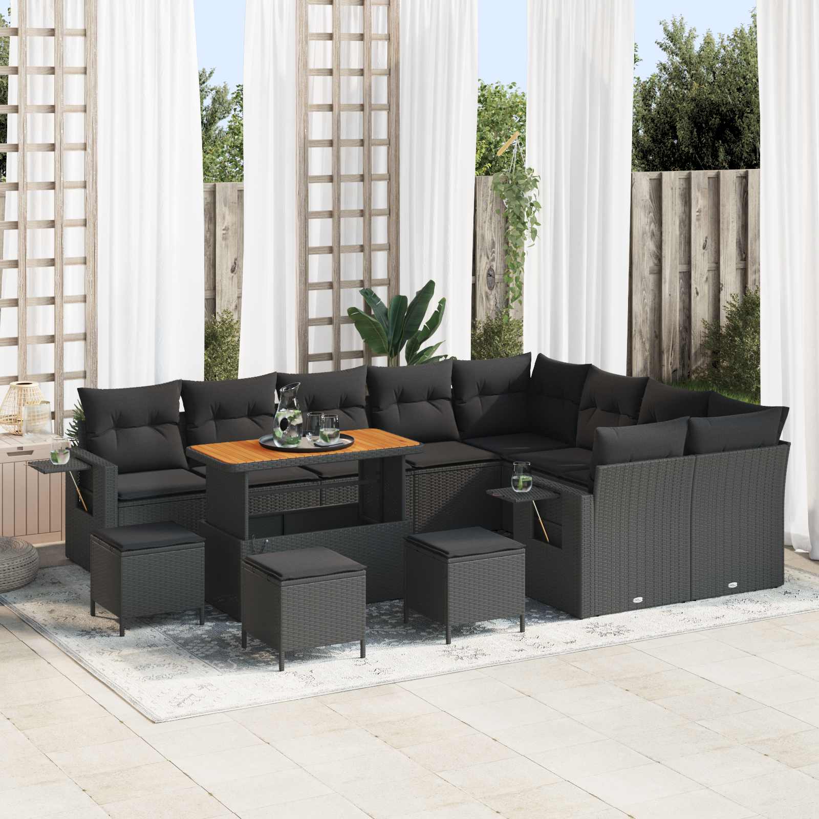 Gartensofa-set 13 stk. Schwarz Poly-Rattan