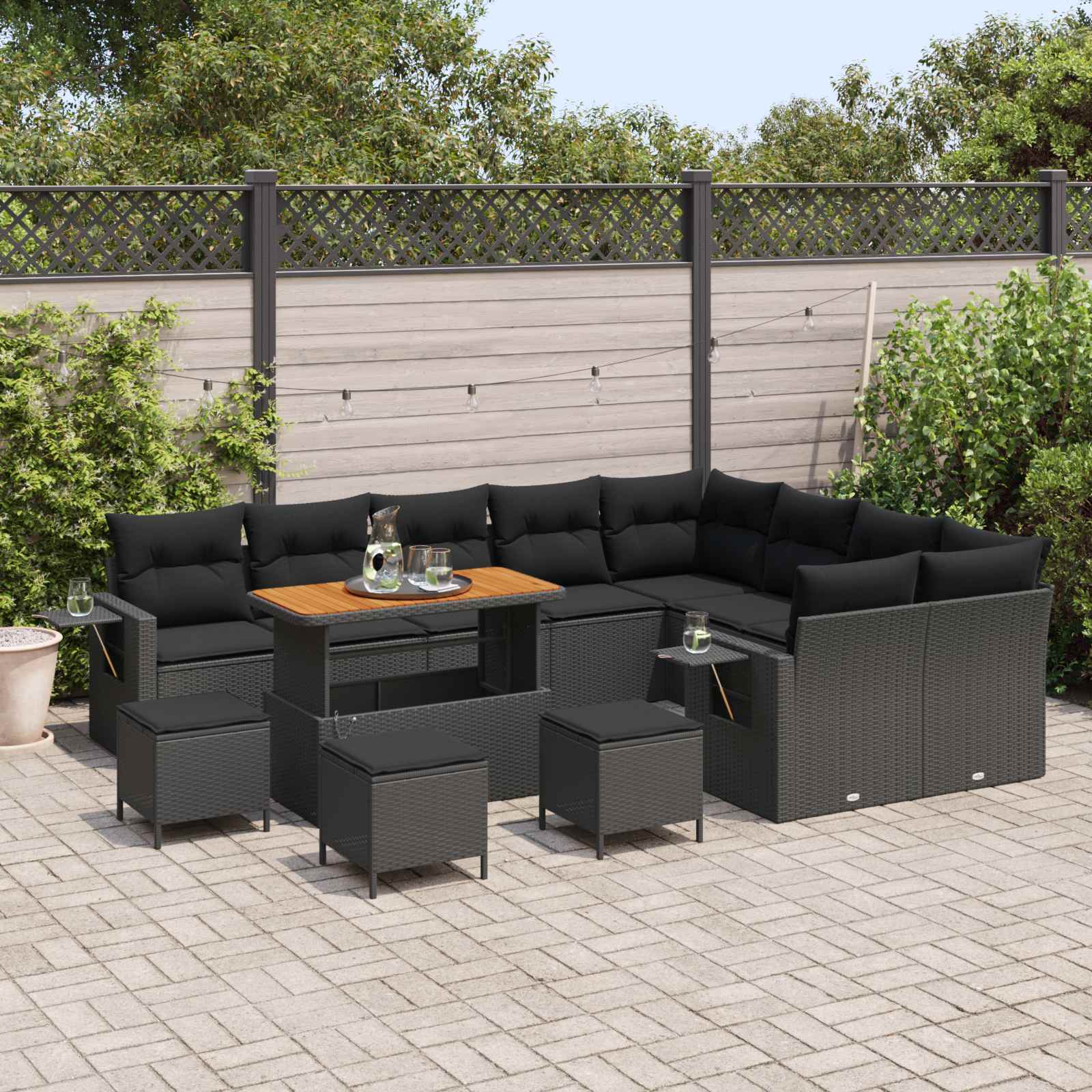 Gartensofa-set 13 stk. Schwarz Poly-Rattan