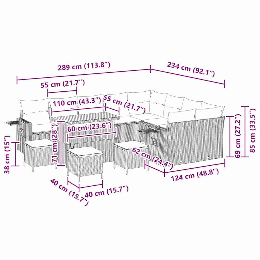 Gartensofa-set 13 stk. Schwarz Poly-Rattan