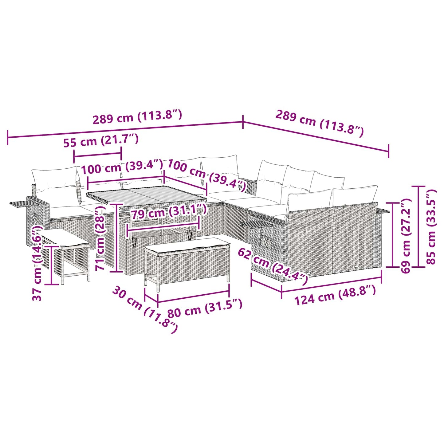 Gartensofa-set 13 Stk. Schwarz Poly-Rattan