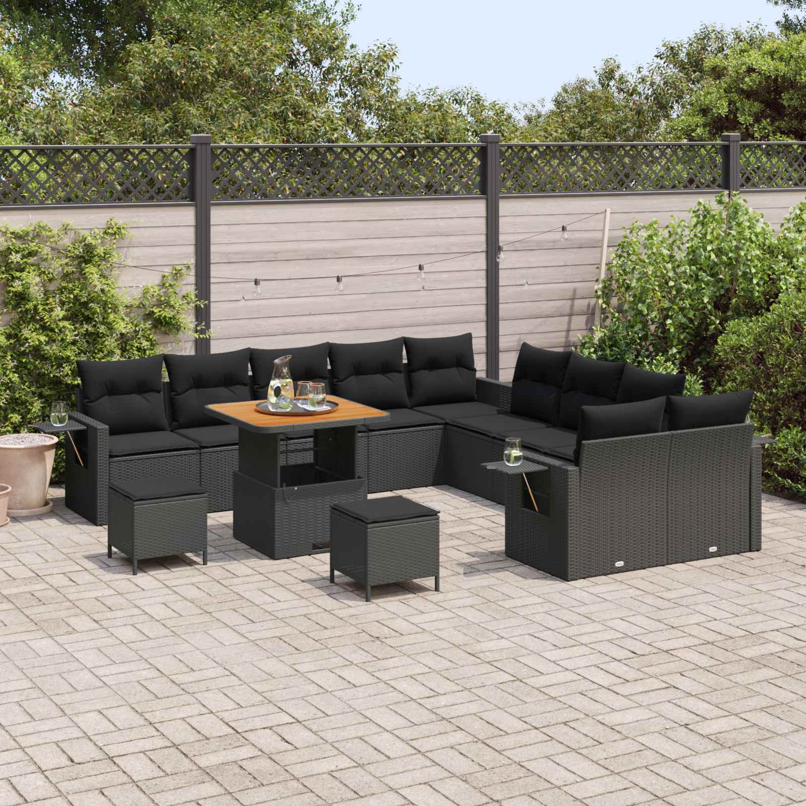 Gartensofa-set 13 stk. Schwarz Poly-Rattan