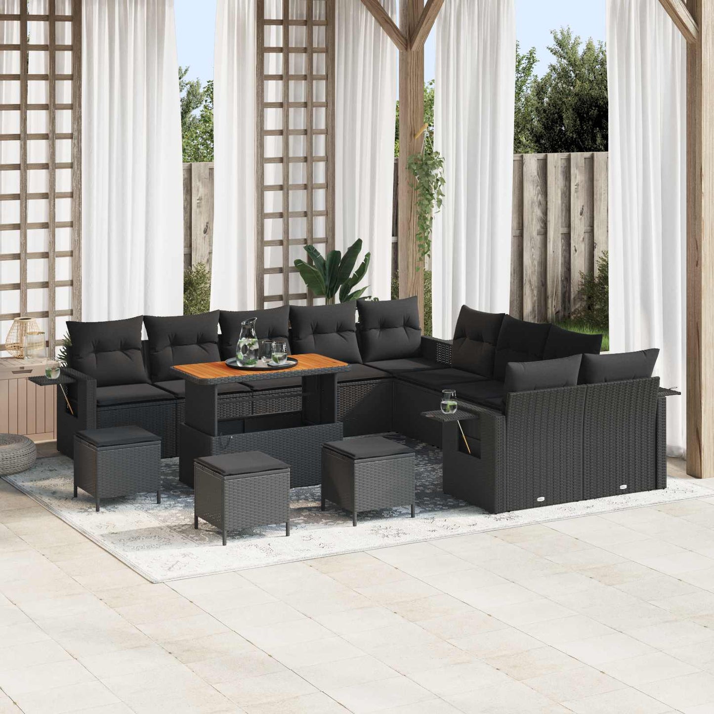 Gartensofa-set 14 pcs Schwarz Poly-Rattan