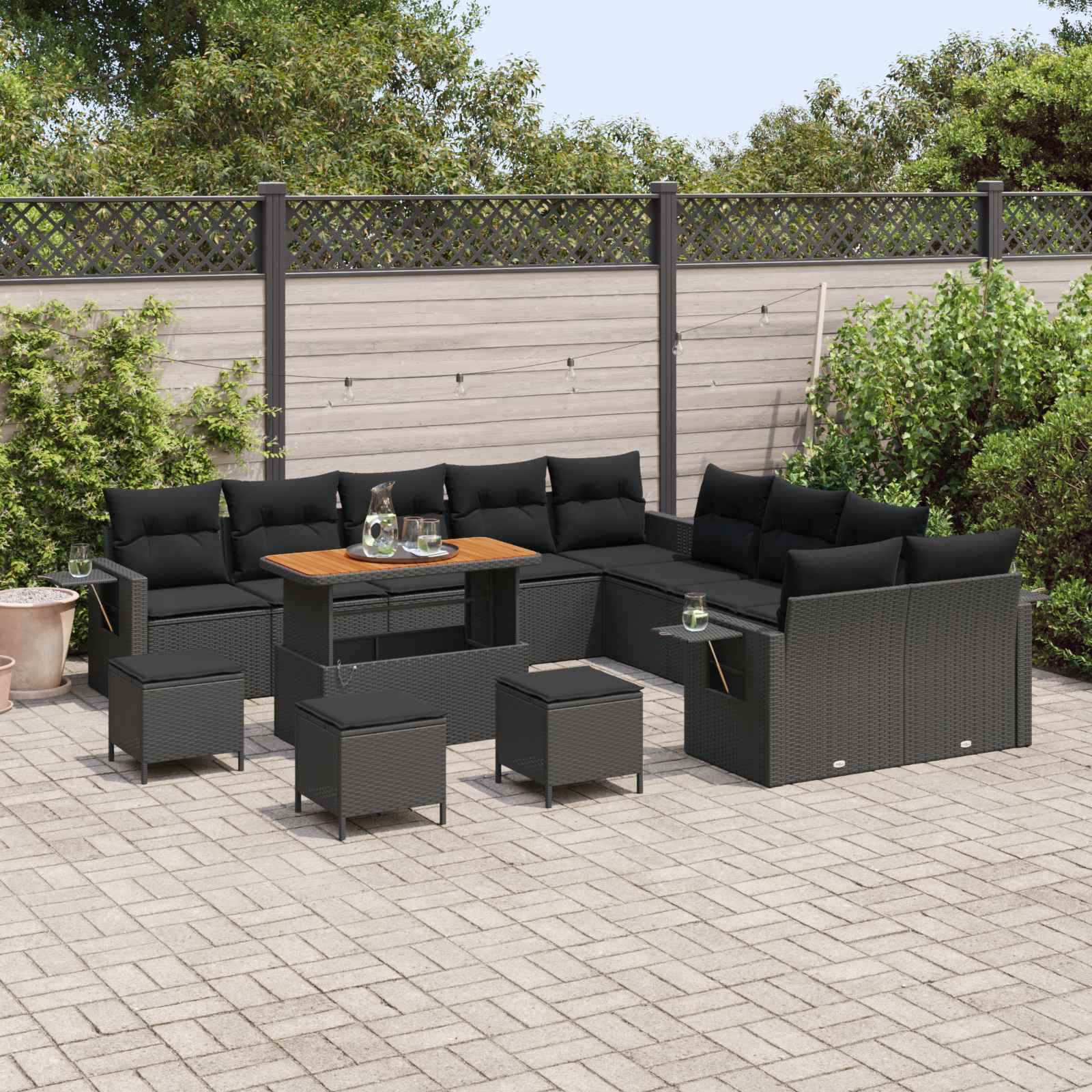 Gartensofa-set 14 Stk. Schwarz Poly-Rattan