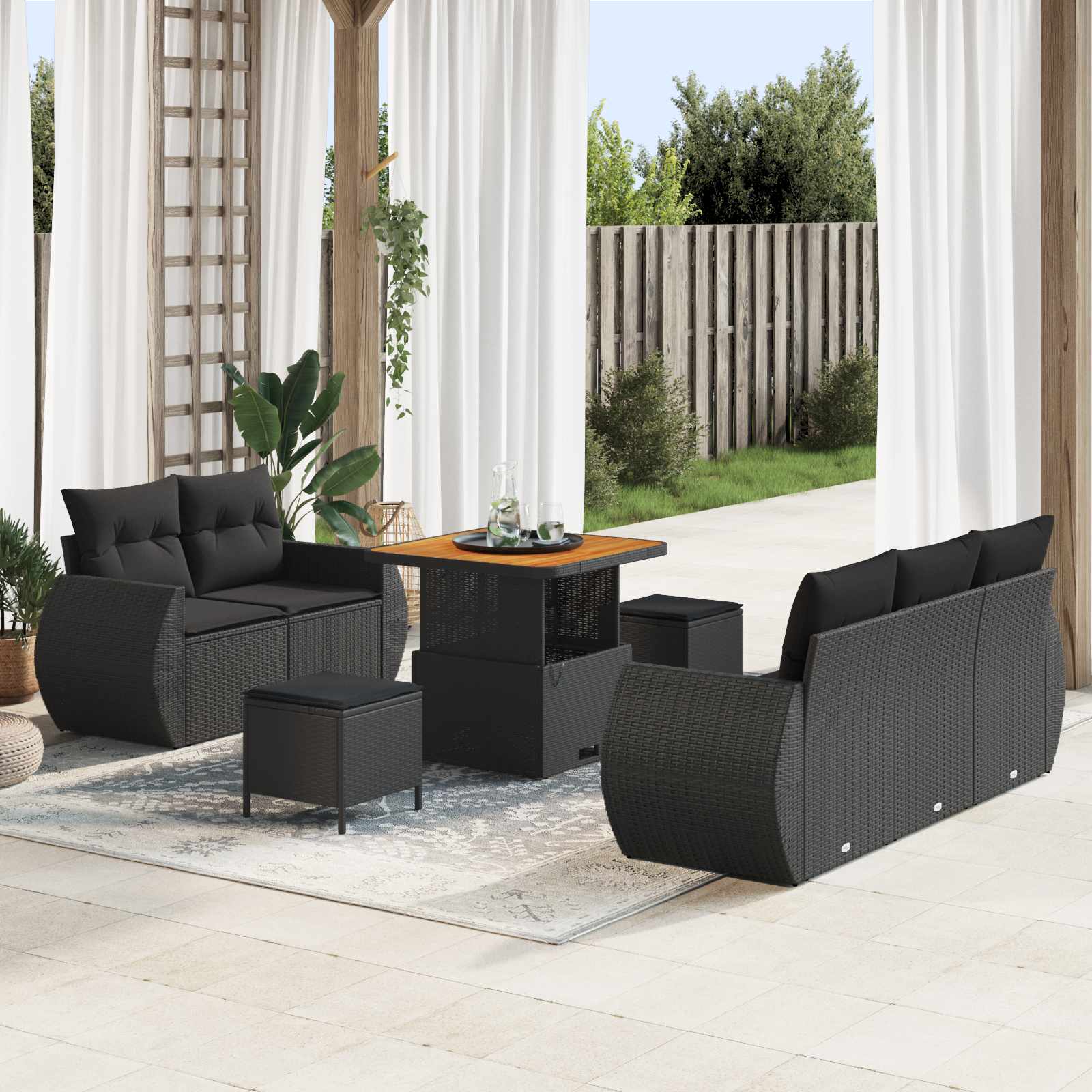 Gartensofa-set 8 Stk. Schwarz Poly-Rattan
