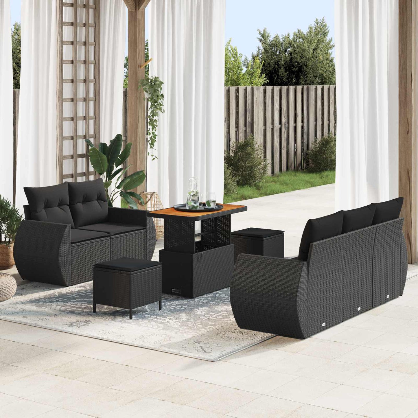 Gartensofa-set 8 Stk. Schwarz Poly-Rattan