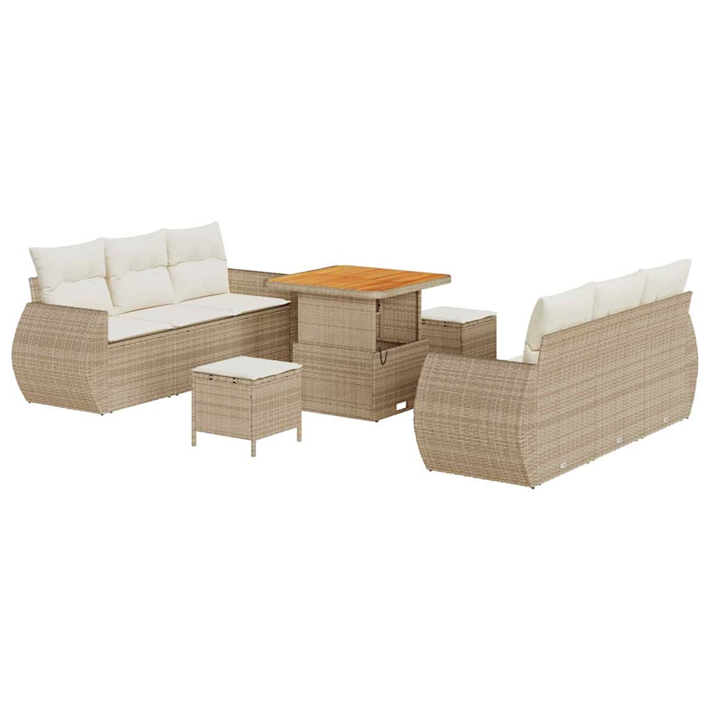 Gartensofa-set 9 stk. Beige Poly-Rattan