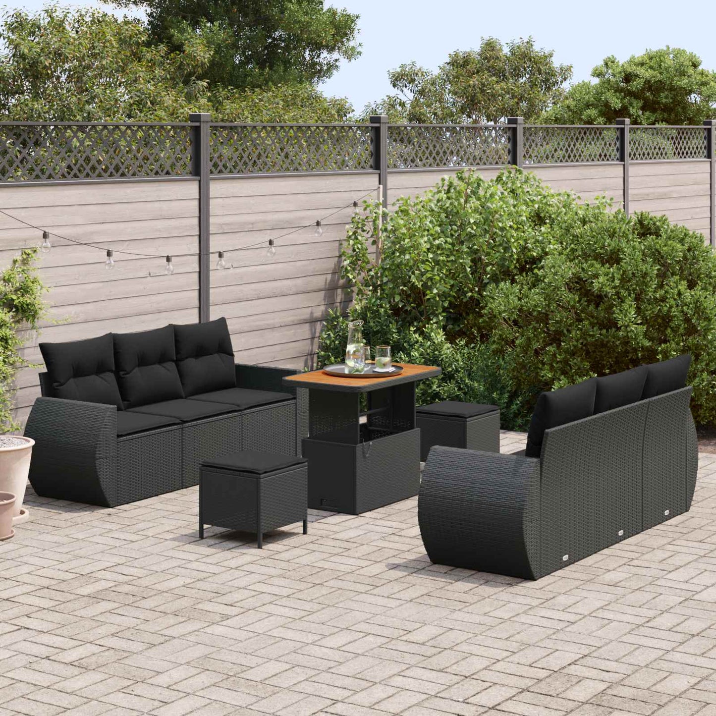 Gartensofa-set 9 stk. Schwarz Poly-Rattan