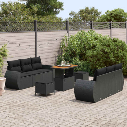Gartensofa-set 9 stk. Schwarz Poly-Rattan