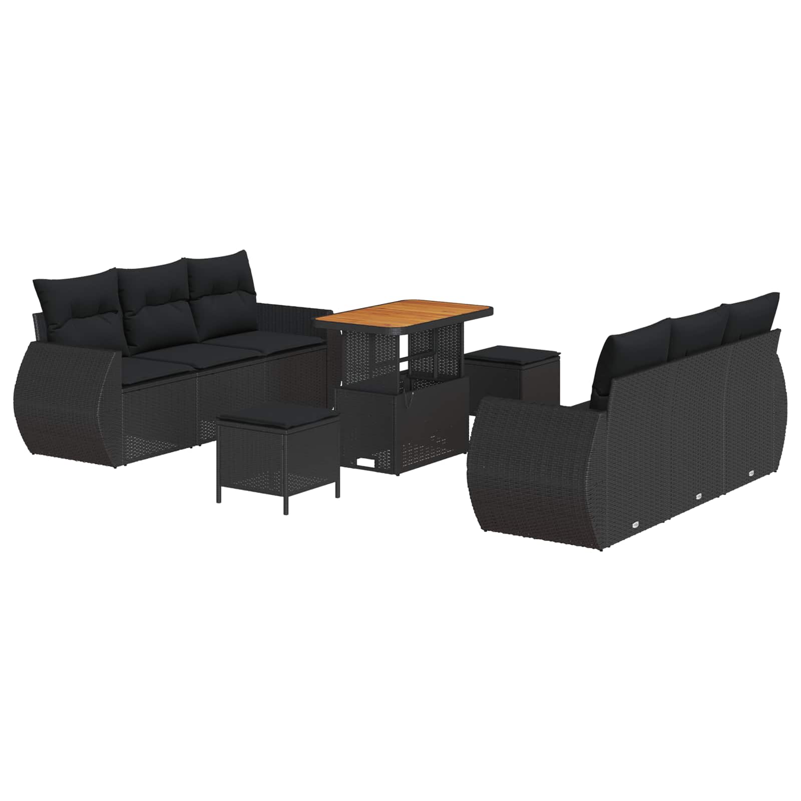 Gartensofa-set 9 stk. Schwarz Poly-Rattan