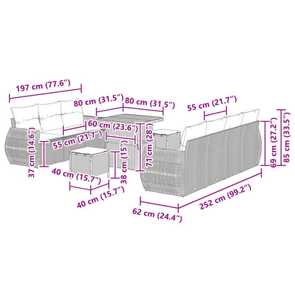 Gartensofa-set mit Kissen 10 pcs Schwarz Poly-Rattan