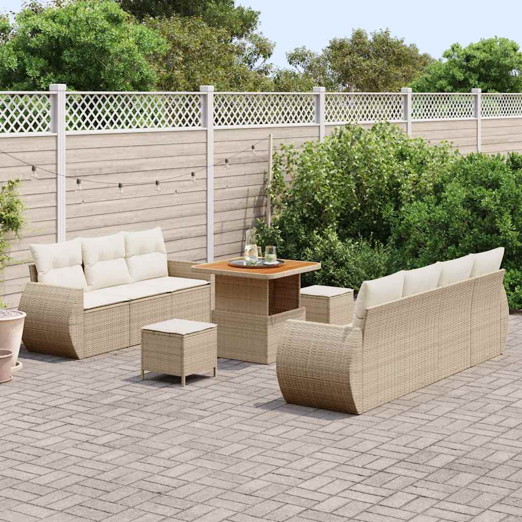 Gartensofa-set mit Kissen mit Speicher 10 pcs Beige Poly-Rattan