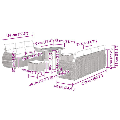 Gartensofa-set mit Kissen 10 pcs Schwarz Poly-Rattan