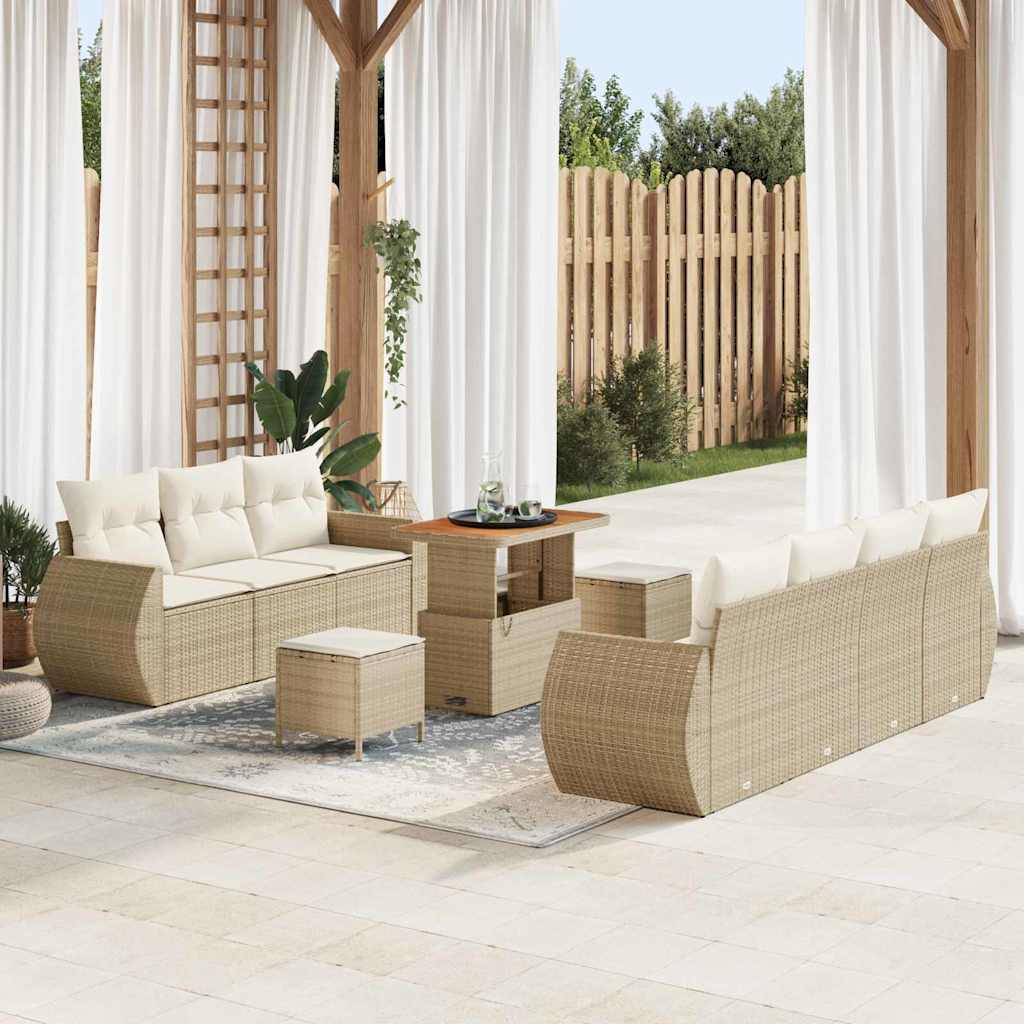 Gartensofa-set mit Kissen mit Speicher 10 pcs Beige Poly-Rattan