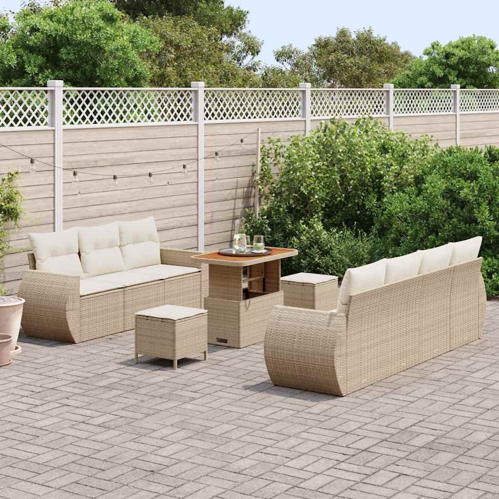 Gartensofa-set mit Kissen mit Speicher 10 pcs Beige Poly-Rattan