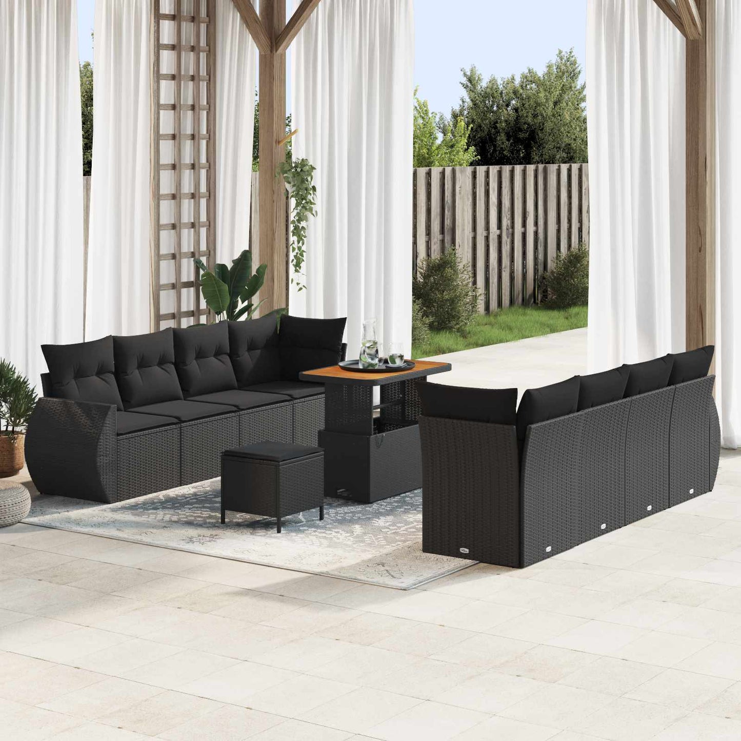 Gartensofa-set 11 stk. Schwarz Poly-Rattan