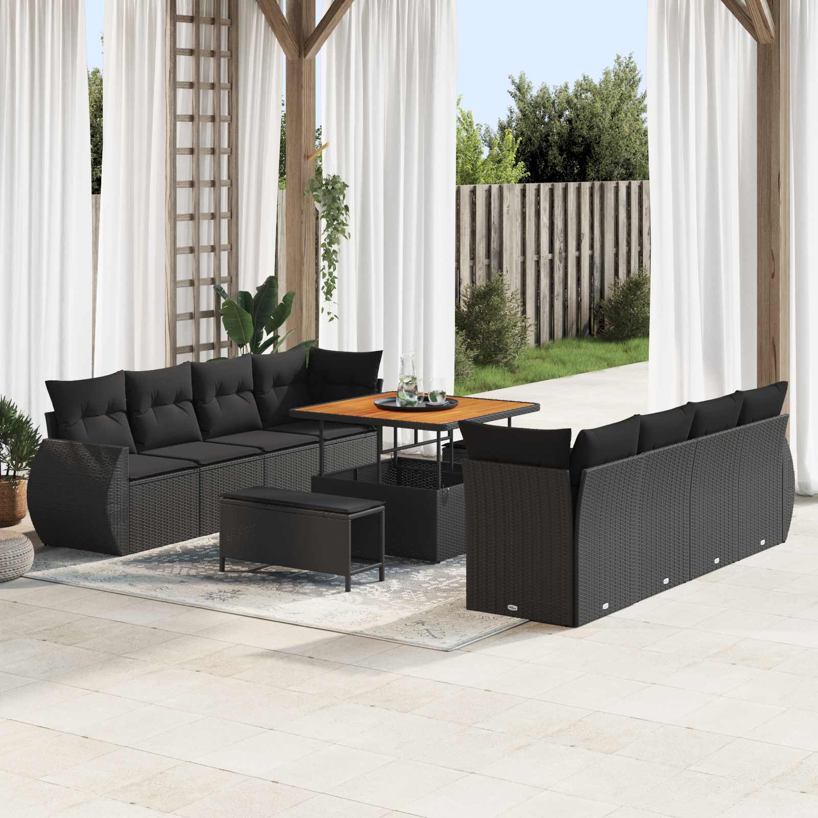 Gartensofa-set 11 stk. Schwarz Poly-Rattan