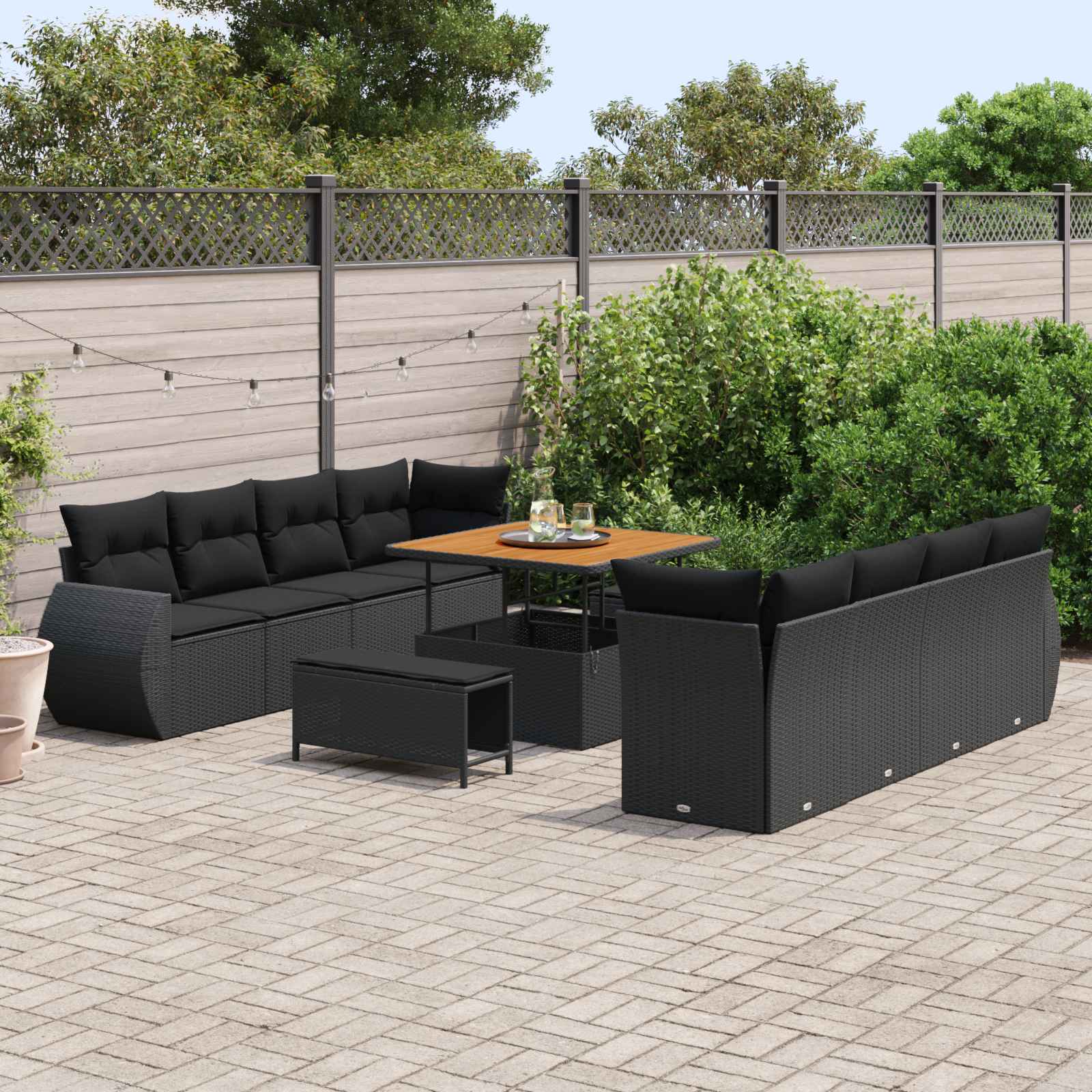 Gartensofa-set 11 stk. Schwarz Poly-Rattan