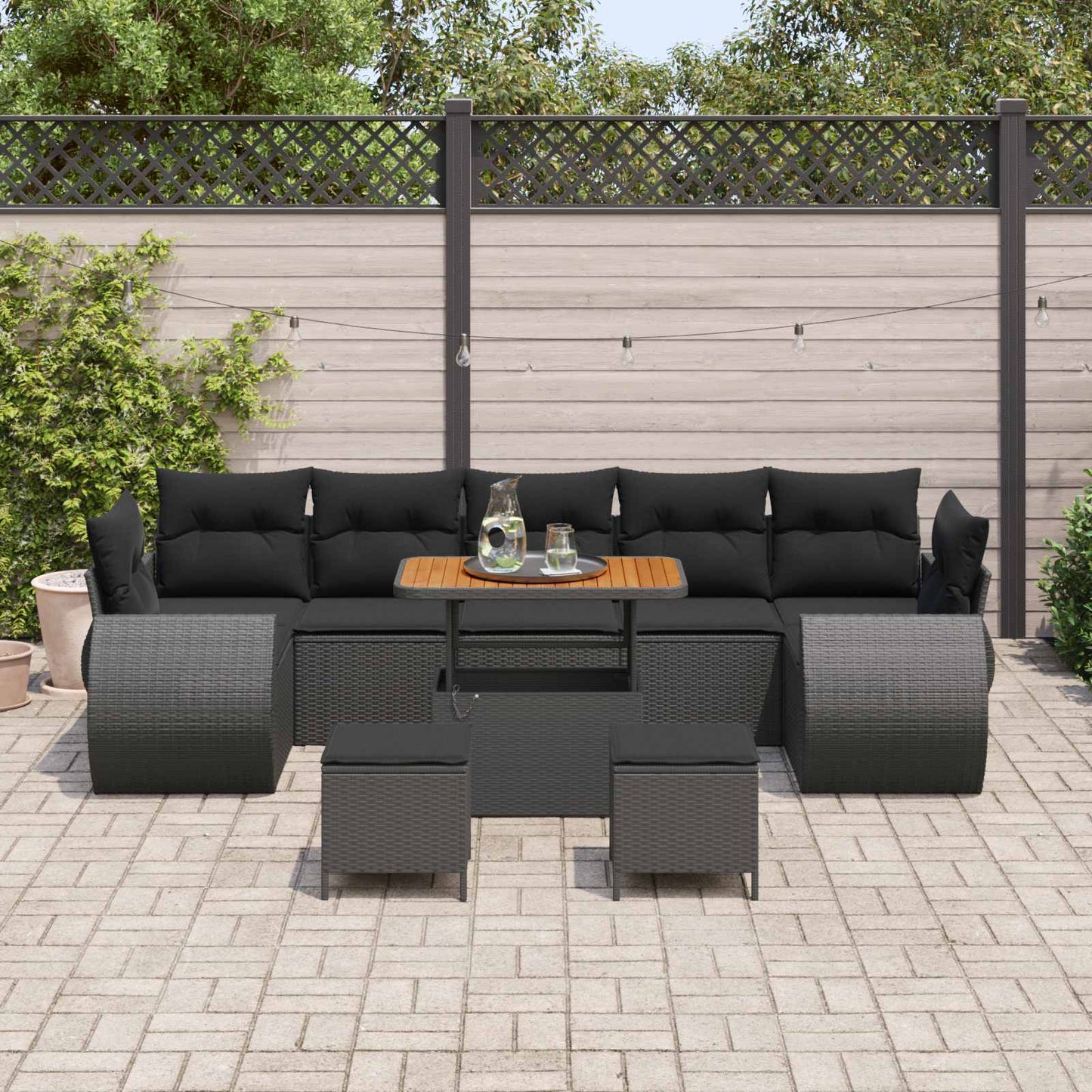 Gartensofa-set 10 Stk. Schwarz Poly-Rattan