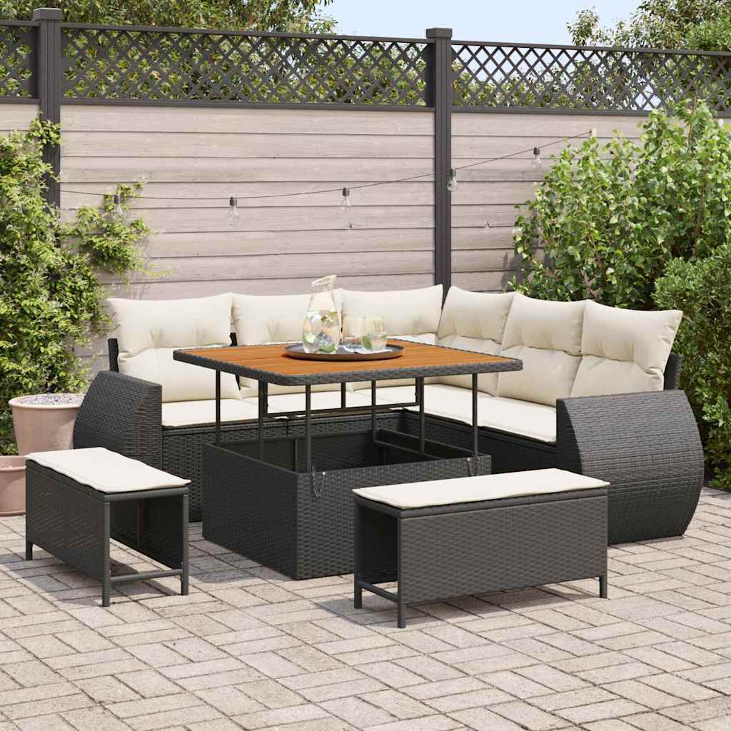 Gartensofa-set 8 stk. Schwarz Poly-Rattan