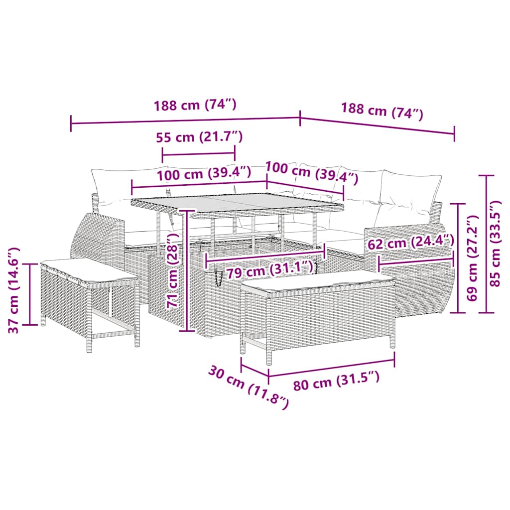 Gartensofa-set 8 stk. Schwarz Poly-Rattan