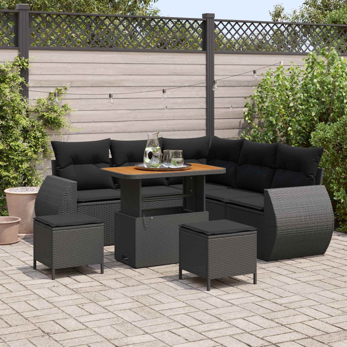 Gartensofa-set 8 stk. Schwarz Poly-Rattan
