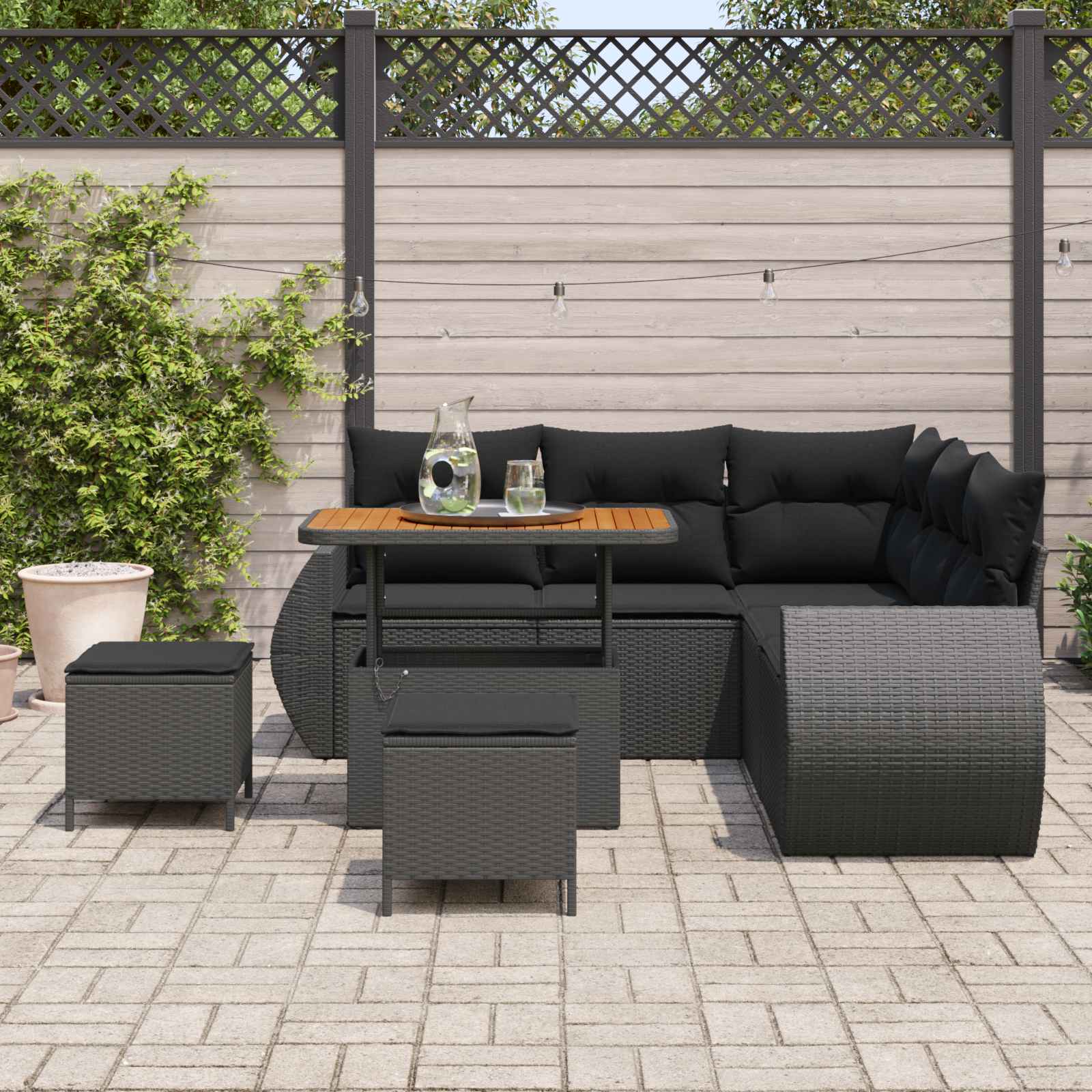Gartensofa-set 8 stk. Schwarz Poly-Rattan