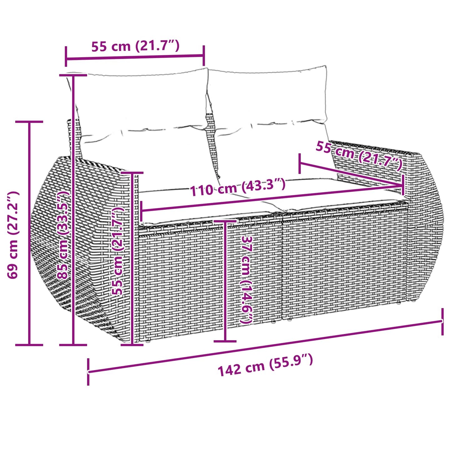 Gartensofa-set 8 stk. Schwarz Poly-Rattan