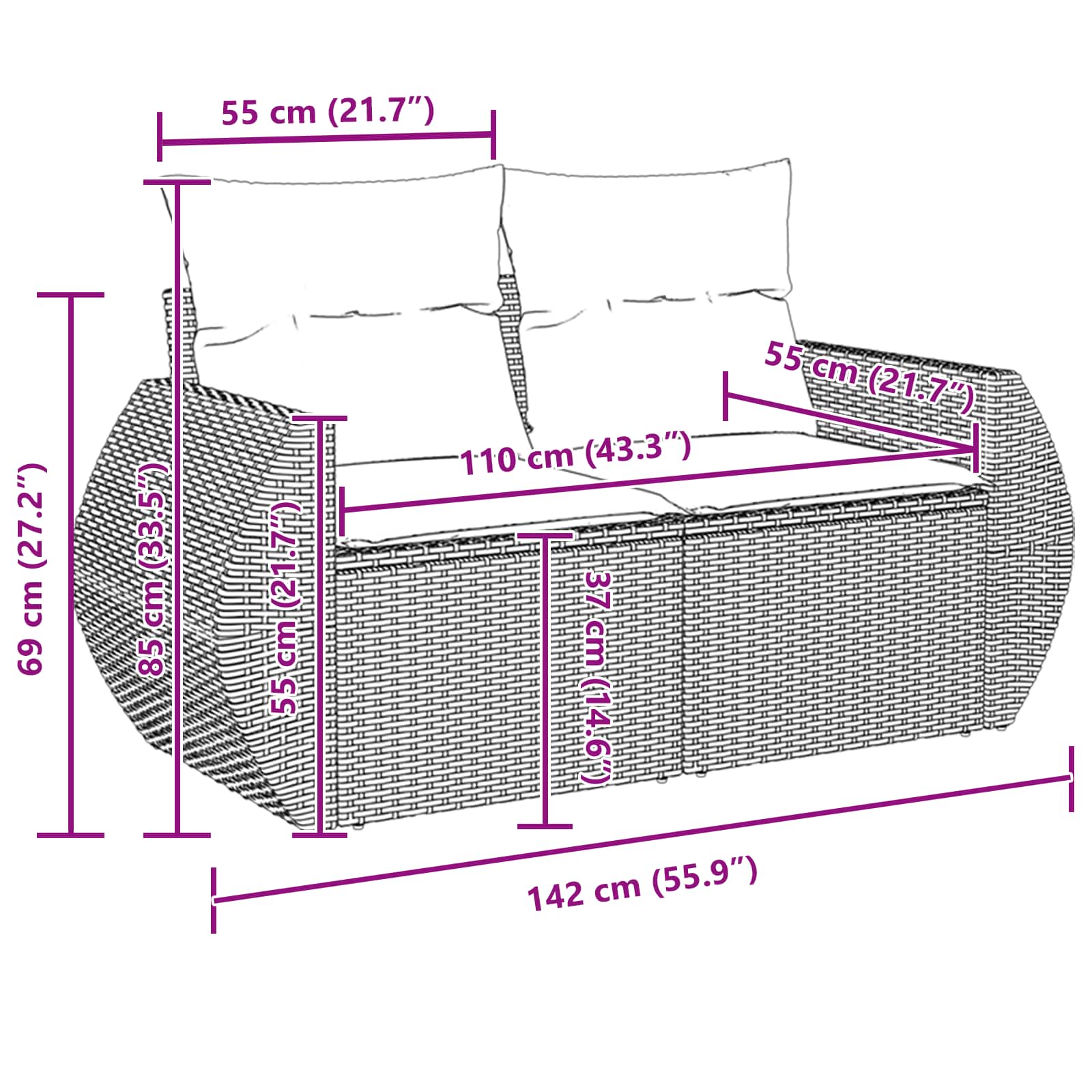 Gartensofa-set 8 stk. Schwarz Poly-Rattan